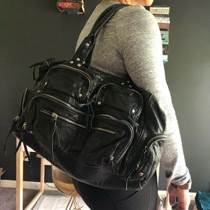 Black faux leather aldo bag with zippers